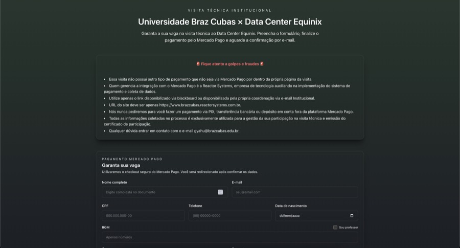 Landing page Visita Técnica Equinix — Universidade Braz Cubas