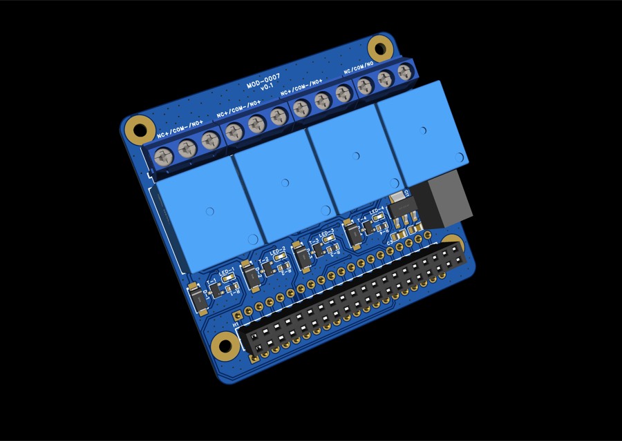 Hat de Relé — Módulo HAT para Raspberry Pi com 4 relés 12V NO/NC