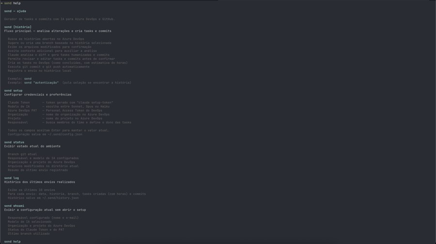 Send — CLI de geração de tasks e commits com IA para Azure DevOps e GitHub